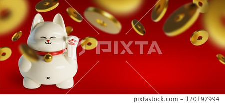 3d cute lucky cat animal with coin illustration 3d cute lucky cat animal with coin illustration 120197994