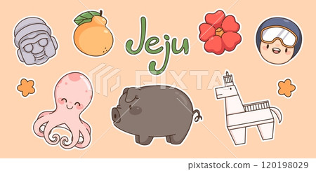 Jeju island traditional elements set 120198029