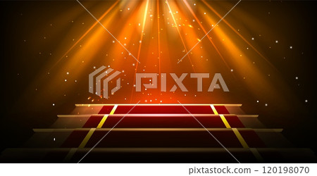 Stage podium with stairs, gold spotlight, sparkles Stage podium with stairs, gold spotlight, sparkles 120198070