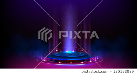 Tech hologram light podium with neon glow 120198089