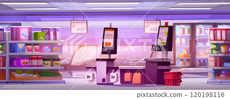 Supermarket self service for checkout and payment 120198116