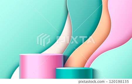 Product podium with wave layers abstract wall 120198135