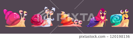 Cute ridiculous snail cartoon character set. 120198136