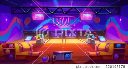 Bowling game alley. Play club with lane for ball Bowling game alley. Play club with lane for ball 120198176