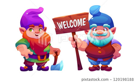 Cute small garden gnome character cartoon vector 120198188