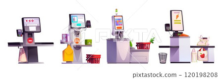 Kiosk checkout service. Supermarket self payment 120198208