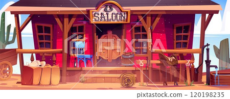 Wild west saloon building with old door vector 120198235