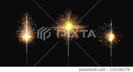 Sparkler candle light and bengal firework isolated 120198270