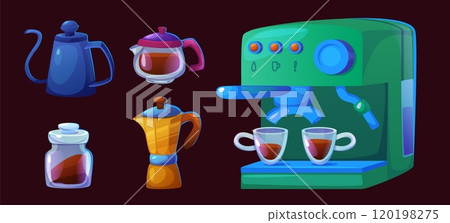 Barista coffee machine set for shop or cafe vector 120198275