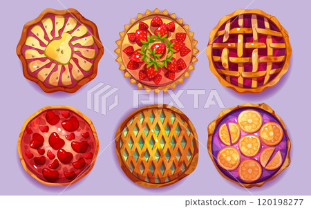 Sweet baked pie top view with fruits and berries. Sweet baked pie top view with fruits and berries. 120198277