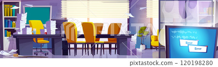 Mess office interior with lots of paper in stacks 120198280