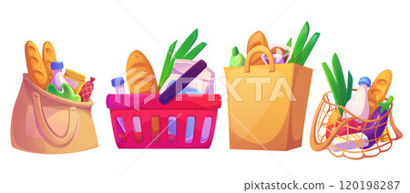 Shopping bag, supermarket basket with grocery 120198287