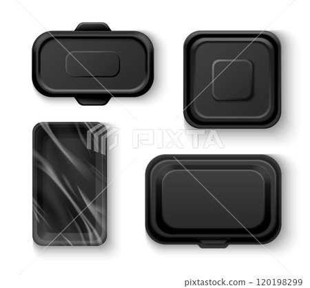 Black food tray. Empty container package mockup 120198299