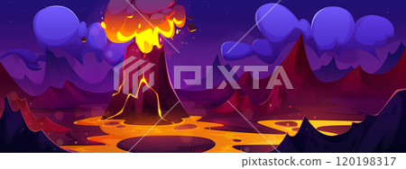 Volcanic lava erupt landscape. Prehistoric volcano 120198317