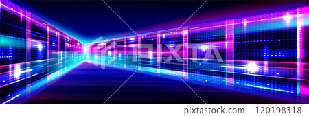 Abstract data center room with bright neon glow 120198318