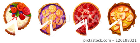 Cut fruit and vegetable pies top view set 120198321