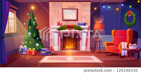 Christmas living room with fireplace Christmas living room with fireplace 120198330