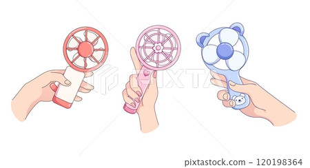 Electric hand fans set isolated, white background 120198364