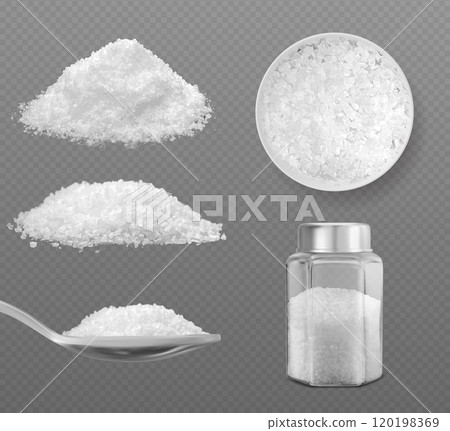 Realistic white sea salt or sugar powder pile Realistic white sea salt or sugar powder pile 120198369