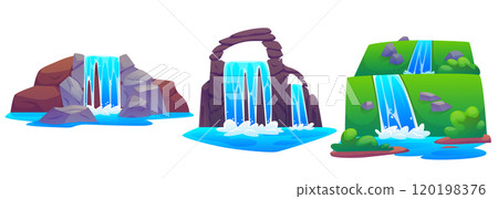 Waterfall on rocky mountain. 120198376