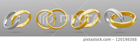 Gold and silver couple ring. 3d marriage jewelry Gold and silver couple ring. 3d marriage jewelry 120198388