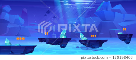 Underwater game level map with floating platform 120198403