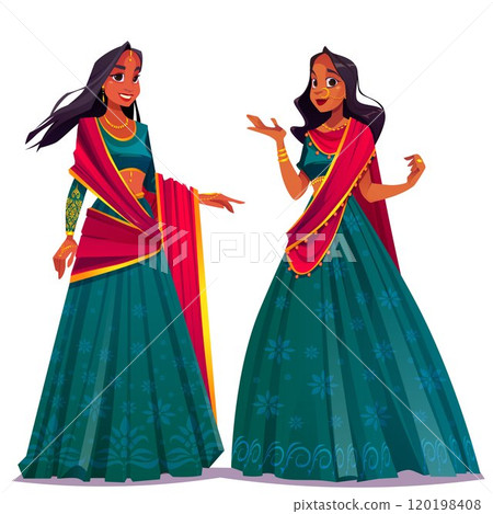Young beautiful woman in traditional Indian saree 120198408