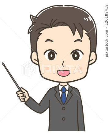一位商人用指點棒解釋的上半身插圖 一位商人用指點棒解釋的上半身插圖 120198418