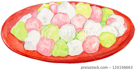 Hand drawn watercolor illustration of cute hina arare 120198663