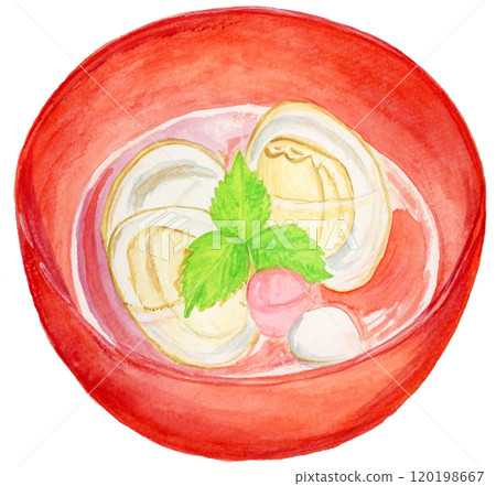 手繪水彩蛤蜊湯插畫 120198667