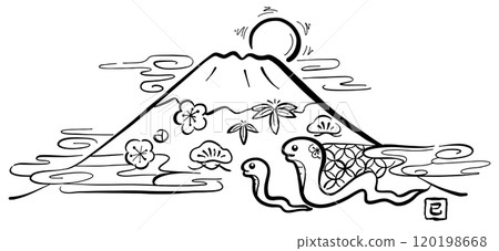 蛇與富士山的可愛插圖1色 120198668