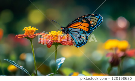 Abstract close-up of a snake scales, intricate pattern with vibrant colors, leaving a clear space for text. 120198680