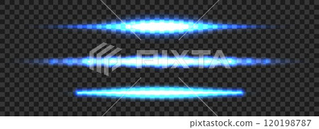 Glowing blue neon tube lamp set. Led light line beam collection. Bright luminous fluorescent bar stick lines. Shining cold color strip element pack to divide, separate, decorate. Vector illustration 120198787