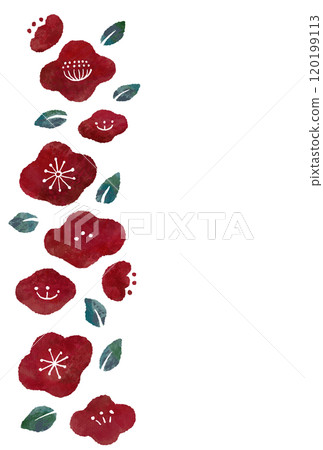 日式山茶花圖像的垂直背景插圖 120199113