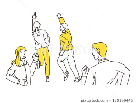 A simple illustration of the whole body and back of a businessman and businesswoman running energetically with a smile A simple illustration of the whole body and back of a businessman and businesswoman running energetically with a smile 120199446