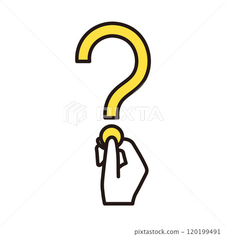 一手拿著表示問號或問號的圖像圖示的插圖材料 120199491