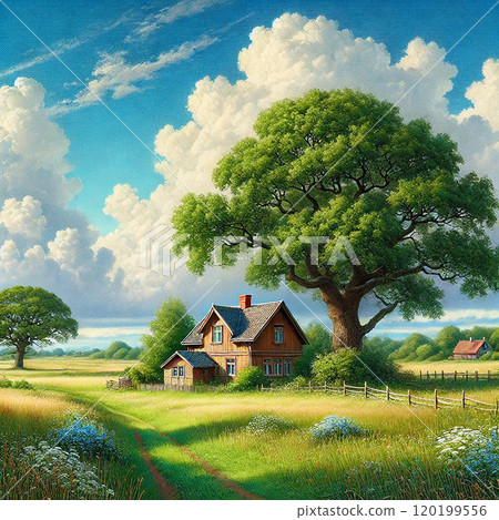 藍天和大樹環繞的鄉村別墅 120199556