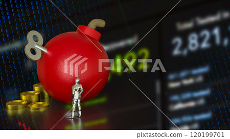 The Red Bomb wind up and coins for Business concept 3d rendering. The Red Bomb wind up and coins for Business concept 3d rendering. 120199701