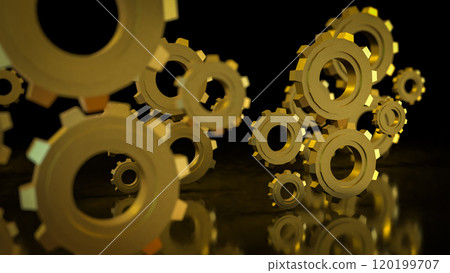 The Gold gear in Black Background for technology or Abstract concept 3d rendering. The Gold gear in Black Background for technology or Abstract concept 3d rendering. 120199707