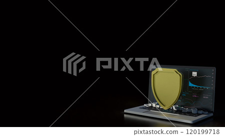The notebook and shield for cyber security concept 3d rendering. The notebook and shield for cyber security concept 3d rendering. 120199718
