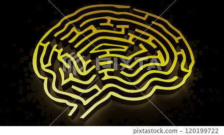 The Gold Brain maze on Black background  for sci or creative concept 3d rendering. 120199722