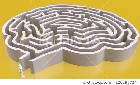 The White Brain maze on Yellow background for sci or creative concept 3d rendering. The White Brain maze on Yellow background for sci or creative concept 3d rendering. 120199724