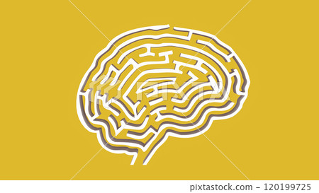 The White Brain maze on Yellow background for sci or creative concept 3d rendering. The White Brain maze on Yellow background for sci or creative concept 3d rendering. 120199725