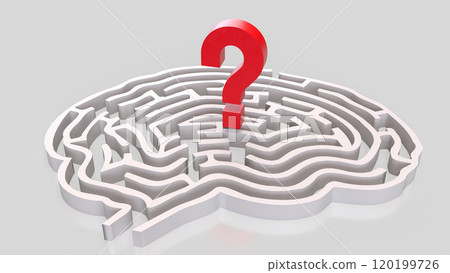 The White Brain maze and  question mark  for sci or creative concept 3d rendering. 120199726