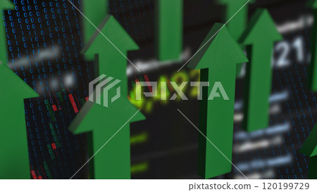The Green arrow up on Business background 3d rendering. The Green arrow up on Business background 3d rendering. 120199729
