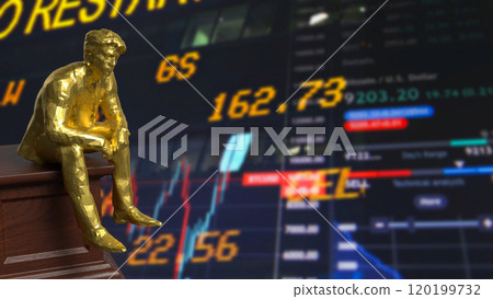 The Business man siting on wood podium for Thinking concept 3d rendering. 120199732