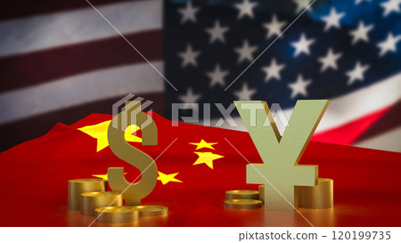 The Gold yuan and dollar symbol for Business concept 3d rendering. The Gold yuan and dollar symbol for Business concept 3d rendering. 120199735