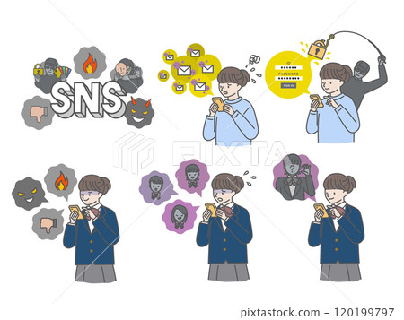 兒童SNS煩惱與網路煩惱的傷害插圖集（女孩） 120199797