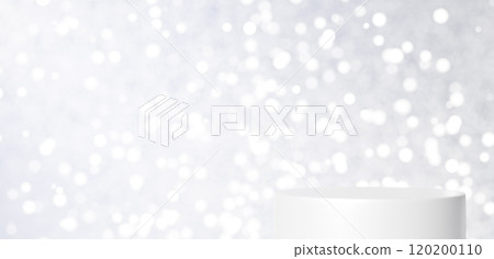 Round light and white pedestal on white background. Copy space. 3D (landscape) Round light and white pedestal on white background. Copy space. 3D (landscape) 120200110