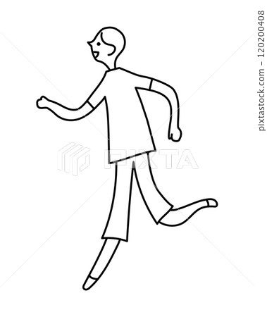 Running young woman monochrome line drawing 120200408